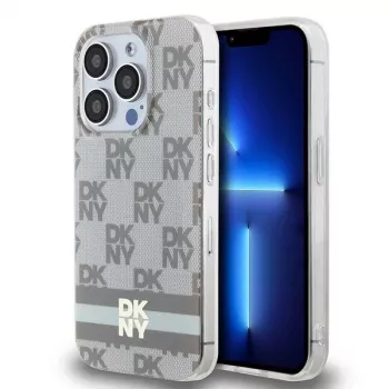 DKNY DKHMP14LHCPTSE Hard Case for Apple iPhone 14 Pro 6.1 inch Beige Checkered Mono Pattern & Printed Stripes MagSafe