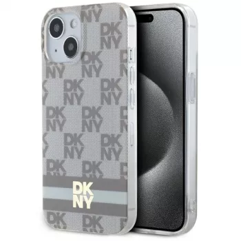 DKNY DKHMP15SHCPTSE tvrda futrola za Apple iPhone 15 / 14 / 13 6,1 inch bež kockasti mono uzorak i tiskane pruge MagSafe