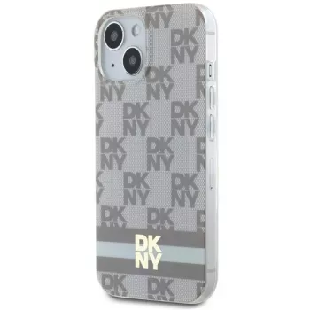 DKNY DKHMP15SHCPTSE tvrda futrola za Apple iPhone 15 / 14 / 13 6,1 inch bež kockasti mono uzorak i tiskane pruge MagSafe