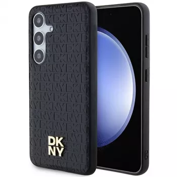DKNY DKHMS24SPSHRPSK tvrda futrola s efektom kože i metalnim logom MagSafe za Samsung Galaxy S24, crna