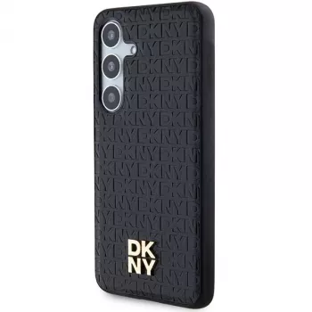 DKNY DKHMS24SPSHRPSK tvrda futrola s efektom kože i metalnim logom MagSafe za Samsung Galaxy S24, crna