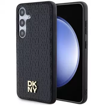 DKNY DKHMS24MPSHRPSK S24+ S926 crna tvrda futrola s uzorkom kože i metalnim logom MagSafe za Samsung Galaxy S24+