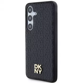 DKNY DKHMS24MPSHRPSK S24+ S926 crna tvrda futrola s uzorkom kože i metalnim logom MagSafe za Samsung Galaxy S24+
