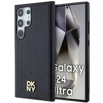 DKNY DKHMS24LPSHRPSK tvrda futrola za Samsung Galaxy S24 Ultra, crni dizajn kože s metalnim logom, kompatibilna s MagSafe