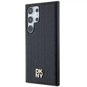 DKNY DKHMS24LPSHRPSK tvrda futrola za Samsung Galaxy S24 Ultra, crni dizajn kože s metalnim logom, kompatibilna s MagSafe