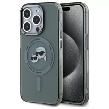 Karl Lagerfeld KLHMP15LHLSKCK tvrda futrola za iPhone 15 Pro 6,1 inch crna IML Metal Karl & Choupette Head MagSafe