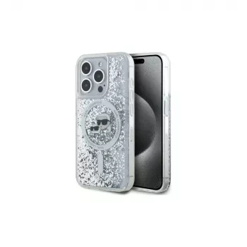 Karl Lagerfeld KLHMP15XLGKCSGH čvrsta maska za iPhone 15 Pro Max 6,7 inch prozirna Liquid Glitter Karl & Choupette Head MagSafe