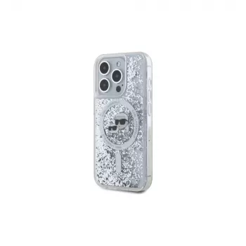 Karl Lagerfeld KLHMP15XLGKCSGH čvrsta maska za iPhone 15 Pro Max 6,7 inch prozirna Liquid Glitter Karl & Choupette Head MagSafe