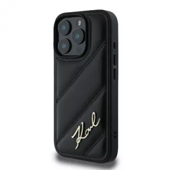 Karl Lagerfeld Quilted Signature čvrsta maska za iPhone 16 Pro, crna
