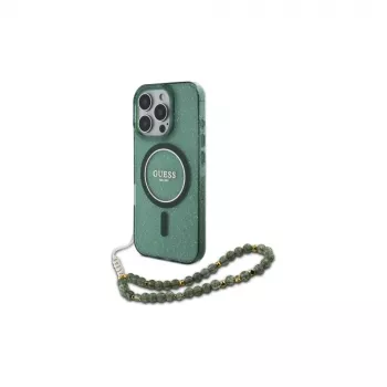 Guess IML Glitter With Pearl Strap MagSafe maska za iPhone 16 Pro Max (zelena)