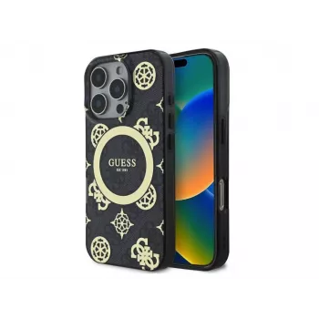 Guess GUHMP16LH4PYEEK čvrsta maska za Apple iPhone 16 Pro 6,3 inch crna Peony On 4G Background IML MagSafe