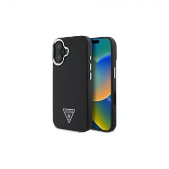 Guess GUHMP16SPGTSPSK iPhone 16 crna čvrsta maska Grained Triangle MagSafe