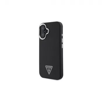 Guess GUHMP16SPGTSPSK iPhone 16 crna čvrsta maska Grained Triangle MagSafe