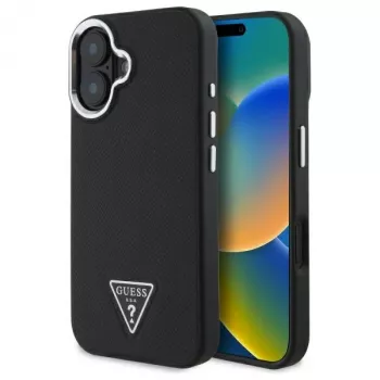 Guess Grained Triangle MagSafe čvrsta maska za Apple iPhone 16 Plus - crna