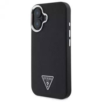 Guess Grained Triangle MagSafe čvrsta maska za Apple iPhone 16 Plus - crna