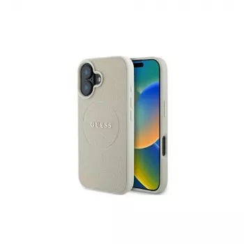 Guess GUHMP16SPGHSMME iPhone 16 bež čvrsta maska Grained Ring MagSafe