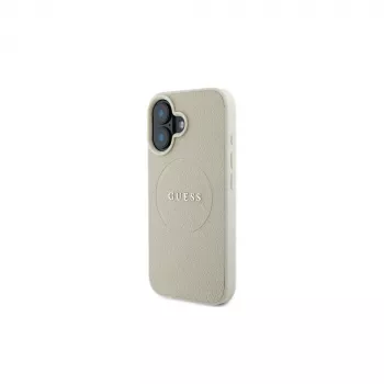Guess GUHMP16SPGHSMME iPhone 16 bež čvrsta maska Grained Ring MagSafe