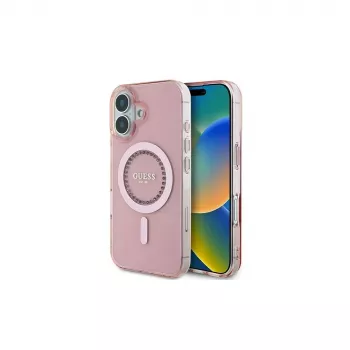 Guess IML Rhinestones MagSafe čvrsta maska za iPhone 16 (roza)