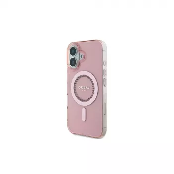 Guess IML Rhinestones MagSafe čvrsta maska za iPhone 16 (roza)