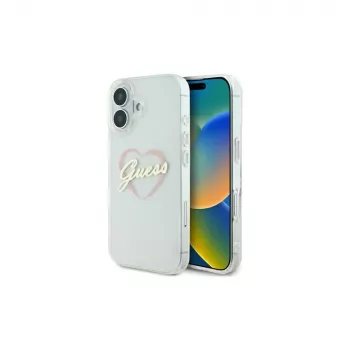 Guess GUHCP16MHCHGSPT čvrsta maska za Apple iPhone 16 Plus, prozirna, IML Heart uzorak