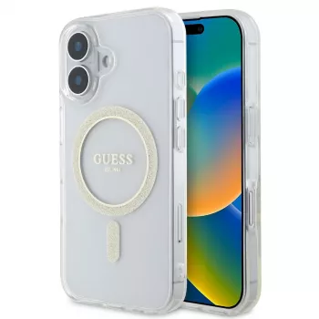 Guess GUHMP16SHFGERET čvrsta maska za iPhone 16 prozirna IML Glitter Circle MagSafe