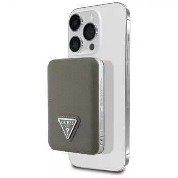 GUESS Grained Triangle bežični power bank 5000mAh 15W USB-C MagSafe smeđi