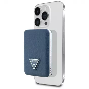 GUESS Grained Triangle bežični power bank 5000mAh 15W USB-C MagSafe plavi