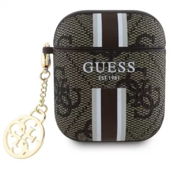 Guess GUA2P4RPSW futrola za AirPods 1/2 smeđa 4G Printed Stripes privjesak