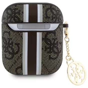 Guess GUA2P4RPSW futrola za AirPods 1/2 smeđa 4G Printed Stripes privjesak