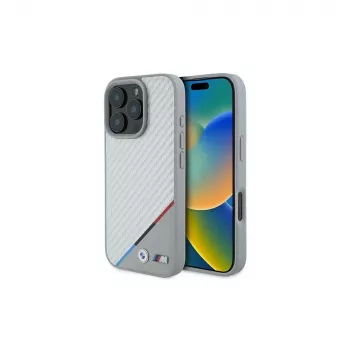 BMW M Carbon Tricolor Line tvrda futrola za iPhone 16 Pro 6,3 inch siva MagSafe