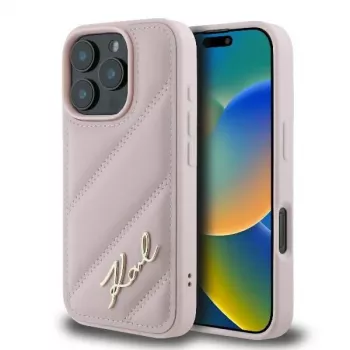 Karl Lagerfeld Quilted Signature futrola za iPhone 16 Pro - roza