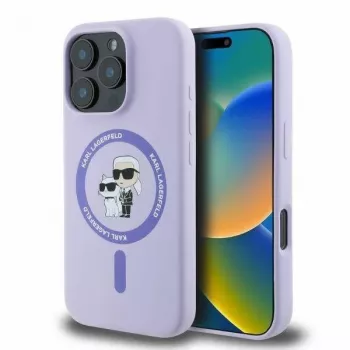 Karl Lagerfeld KLHMP16LSCMKCRHU iPhone 16 Pro 6,3 inch ljubičasta silikonska čvrsta maskica s Karl & Choupette prstenom MagSafe