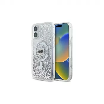 Karl Lagerfeld Liquid Glitter Karl Head MagSafe čvrsta maskica za Apple iPhone 16 6,1 inch - prozirna