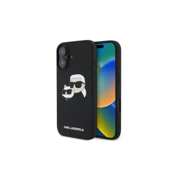Karl Lagerfeld iPhone 16 Plus 6,7 inch crna tvrda maskica silikon Double Heads Print MagSafe