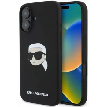 Karl Lagerfeld KLHMP16SSKHPPLK iPhone 16 6,1 crna silikonska čvrsta maskica s Karl Head Print i MagSafe