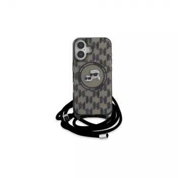 Karl Lagerfeld KLHMP16SHCKCKLCK iPhone 16 6,1 crna tvrda maskica IML Crossbody Monogram Karl & Choupette Head MagSafe