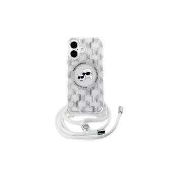 Karl Lagerfeld KLHMP16SHCKCKLCT iPhone 16 6,1 inch prozirna tvrda maskica IML Crossbody Monogram Karl & Choupette Head MagSafe