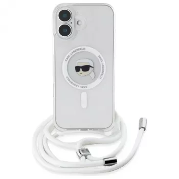 Karl Lagerfeld KLHMP16SHCKHNT iPhone 16 tvrda maskica prozirna Crossbody IML Karl Head MagSafe