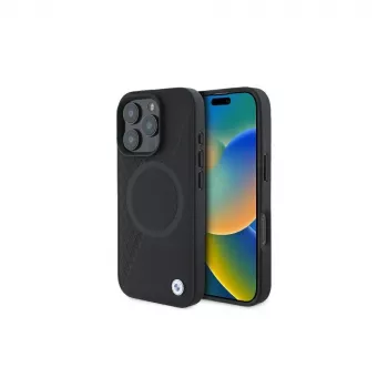 BMW BMHMP16L23RTPK iPhone 16 Pro 6.3 crna tvrda futrola Sign Leather Half Textured And Circle MagSafe