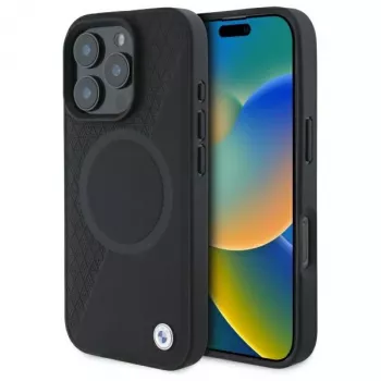 BMW Sign Leather Half Textured tvrda futrola s Circle MagSafe za Apple iPhone 16 Pro Max 6,9 inch crna