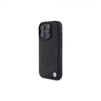 BMW Sign Leather Crossing Lines Pattern tvrda futrola za Apple iPhone 16 Pro 6,3 inch crna