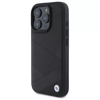 BMW BMHCP16X23RCGPK iPhone 16 Pro Max 6,9 inch crna tvrda futrola Sign Leather Crossing Lines Pattern