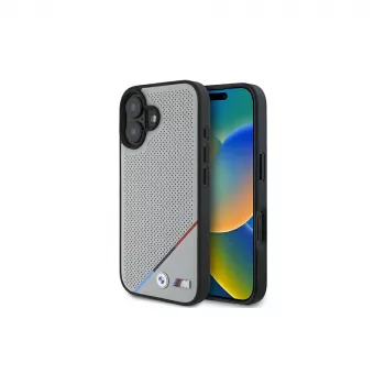 BMW M Perforated Tricolor Line MagSafe tvrda futrola za Apple iPhone 16 6,1 inch - siva