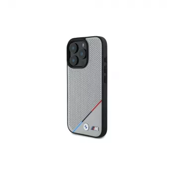 BMW M Perforated Tricolor Line tvrda futrola za Apple iPhone 16 Pro 6,3 inch siva MagSafe