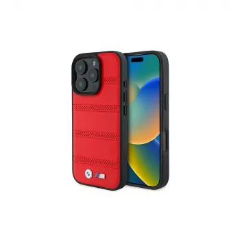 BMW M Collection Perforated and Stitched Line tvrda futrola za Apple iPhone 16 Pro 6,3 inch, crvena, MagSafe
