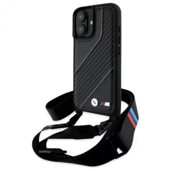 BMW M Edition Carbon Stripe & Strap tvrda futrola za iPhone 16 6,1 inch - crna