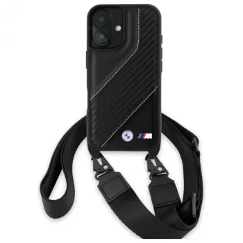 BMW M Edition Carbon Stripe & Strap tvrda futrola za iPhone 16 6,1 inch - crna