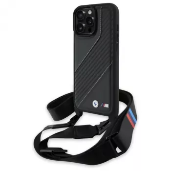 BMW M Edition Carbon Stripe & Strap tvrda futrola za Apple iPhone 16 Pro Max 6,9 inch crna