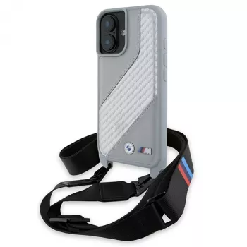 BMW BMHCP16S23PSCCG iPhone 16 6,1 inch siva tvrda futrola M Edition Carbon Stripe & Strap