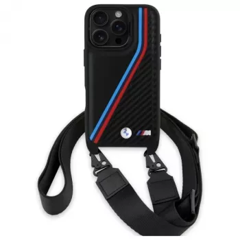 BMW M Edition Carbon Tricolor Lines & Strap tvrda futrola za iPhone 16 Pro 6.3 crna